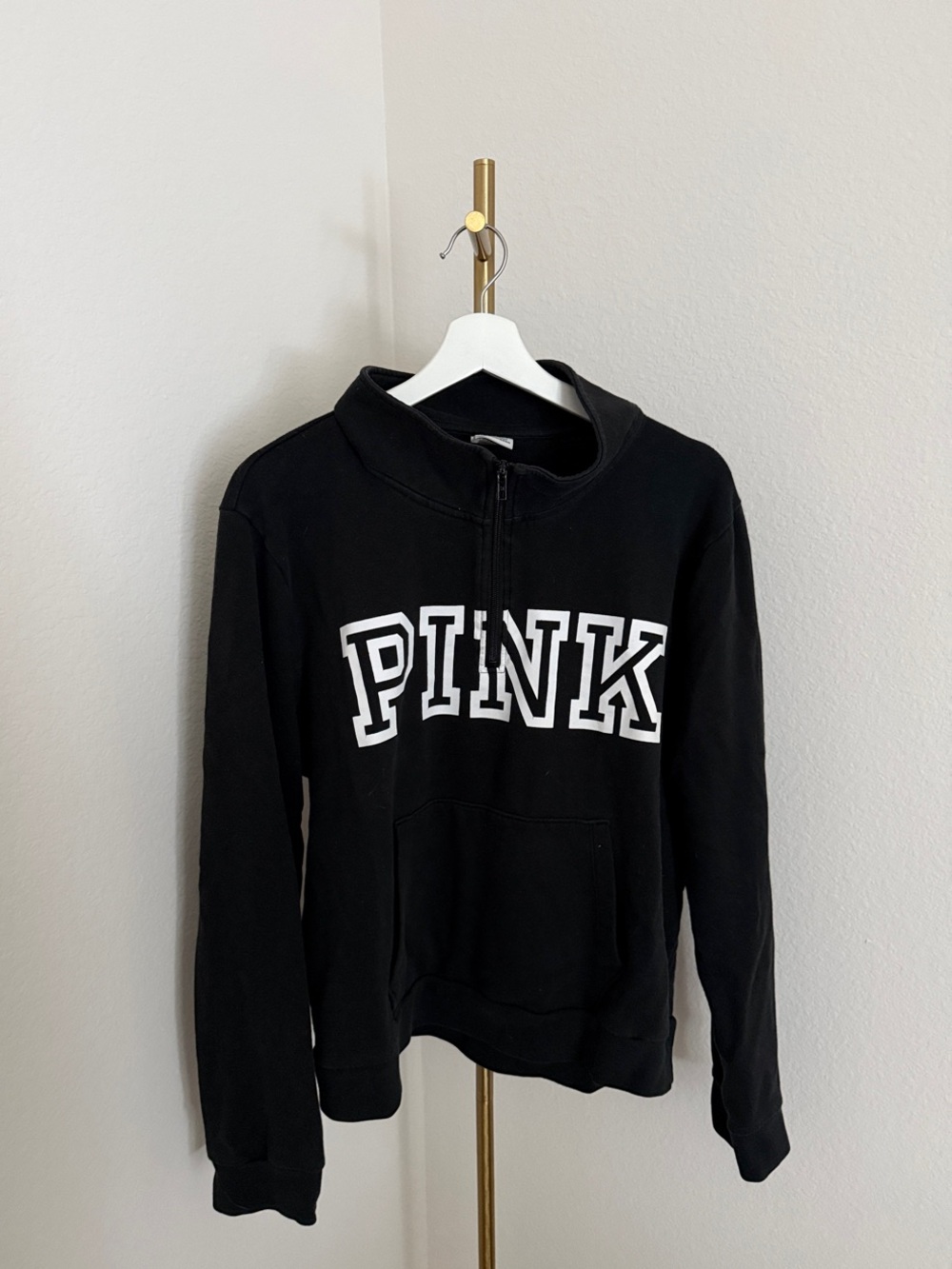 PINK Victoria's Secret Black Half-Zip Logo Pullover